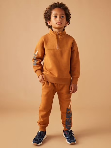 Jogging garçon maxi typo - noisette, Garçon